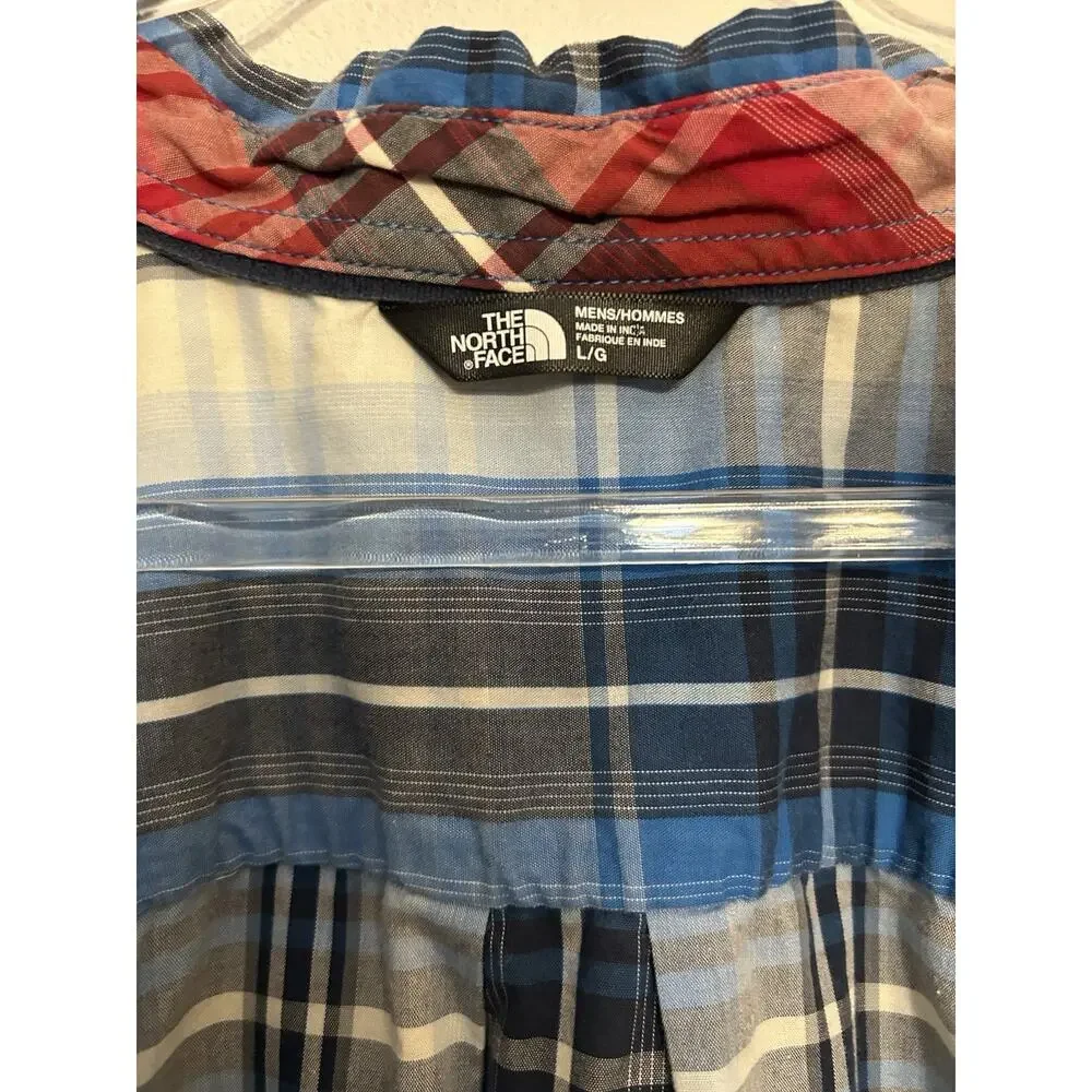 The North Face plaid blue yellow Shirt Men's Large Short-Sleeve western casual